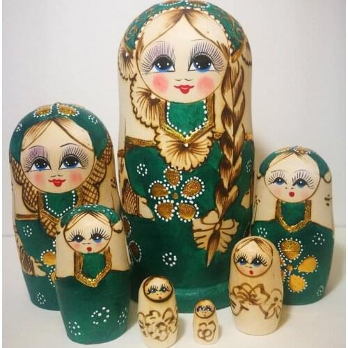 7Pcs/Set Braided Hair Girl Wooden Russian Nesting Dolls Matryoshka Toy Kids Crafts Gift Tabletop Ornaments Toys