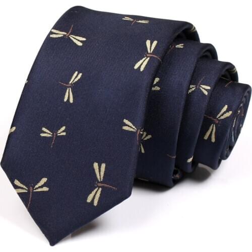 Brand New Mens Navy Blue 6CM Tie Dragonfly Print Ties for Men Business Suit Work Neck Tie High Quality Fashion Formal Necktie