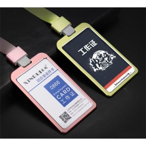 Horizontal Style Bank Credit Card Badge Holder Metal Material Bus ID Card Holders With Lanyard