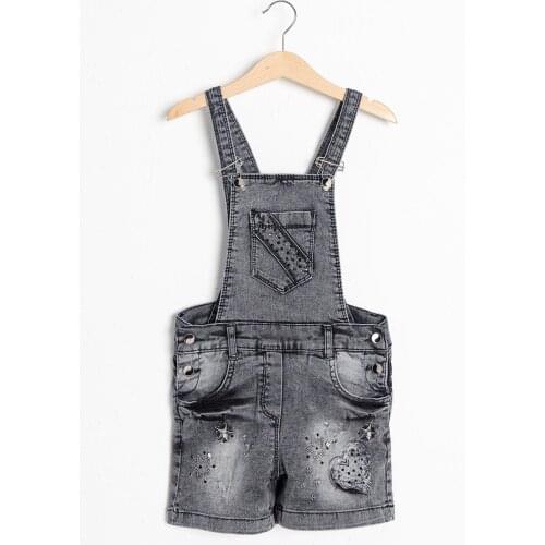 Stone Embroidered Denim Fabric Girls Jeans Overalls