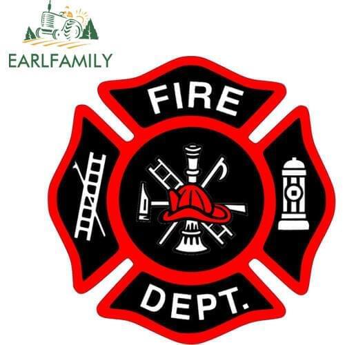 EARLFAMILY 13cm x 13cm Fire Department Symbol Decal Funny Car Stickers Waterproof 911 Fire Emergency Squad Ambulance Graphics