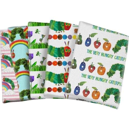 Hungry Caterpillar Cartoon Printed Twill Polyester Cotton Fabric for DIY Bows Center Scarf Home Textiles Materials 50*145cm