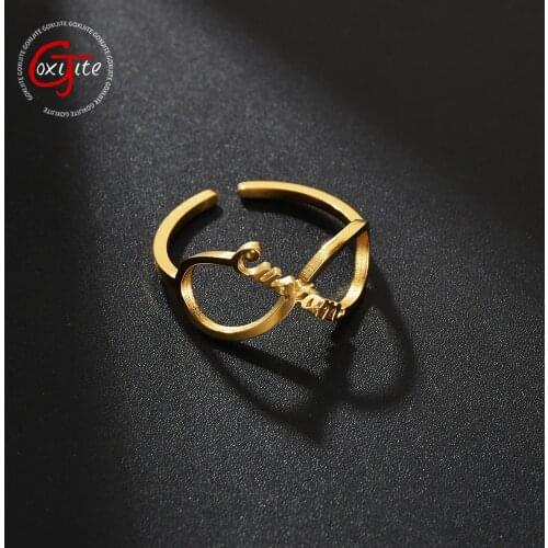 Goxijite Custom Name Ring Stainless Steel Adjustable Personlized Women Name Wedding Rings Unique Lover Jewelry Gifts