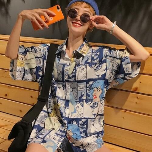 Harajuku 2020 Women Blouse Punk Casual Loose Short Sleeve Blouses Tops Female Korean Style Blusas Mujer De Moda