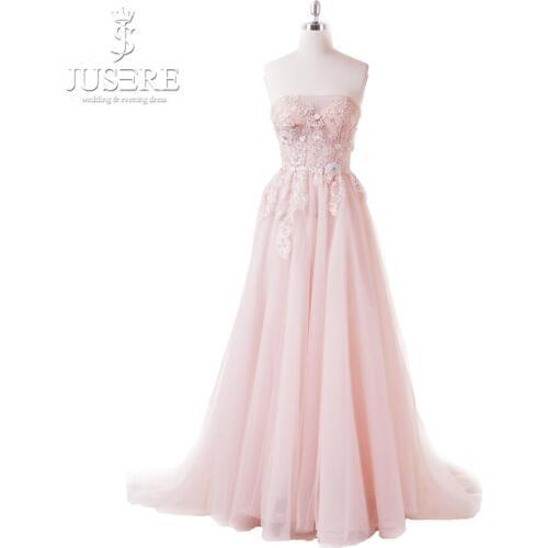 Strapless Illusion Bodice Exquisite Bodice Truffle Pattern Flower Lace Lace up Back Adjustable Light Pink Prom Dress 2018