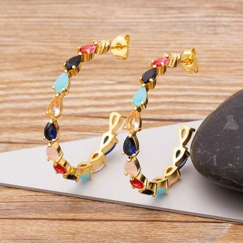 Classic Big Geometric Round Dangle Drop Earrings Colorful Cubic Zirconia Luxury Boho Charm Gift For Women Modern Female Jewelry