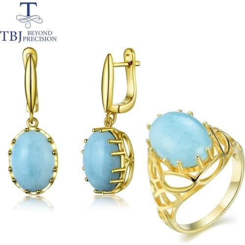 Natural gemstone oval 10*14 Larimar in 925 sterling silver gold color ring,earrings fine jewelry new style 2020 TBJ recommended