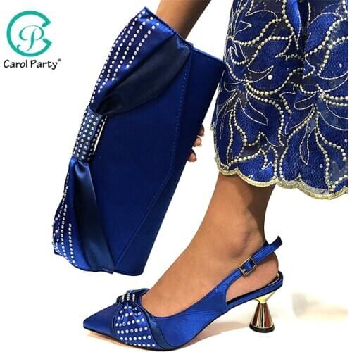Royal Blue Color Shoe and Bag Set New Women Shoes and Bag Set African Wedding shoes Italian Shoes with Matching Bags Set