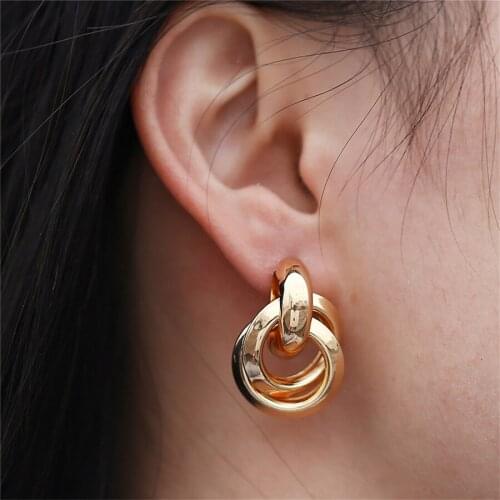 Double Circles Exaggerated Punk Rock Metal Geometric Stud Earrings Classic Female Jewelry Gifts