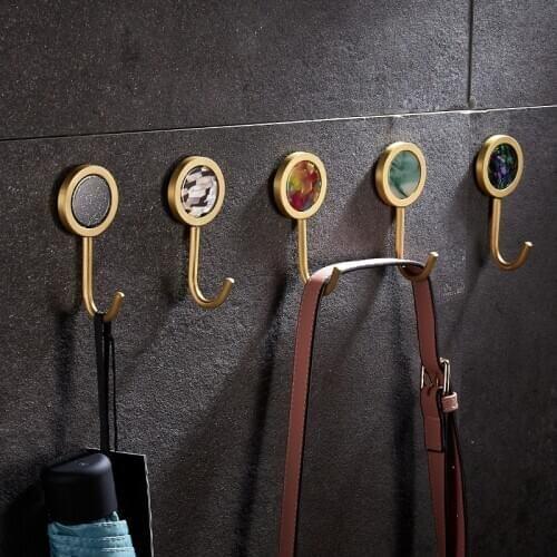 Brass Hook Shell Nordic Pastoral Perforation-Free Household Bathroom Kitchen Corridor Wall Hanging Coat Hooks Door Back Hook