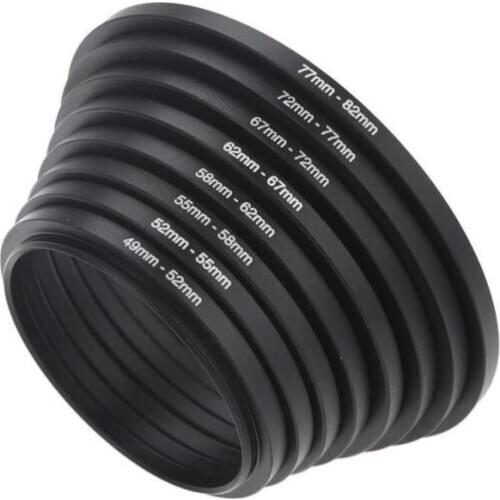 7 Stuks Metal Step Up Ring Lens Adapter Filter Set 49-52-55-58-62-67-72-77mm 49-77 Mm Aluminium Ring Universele Lens Adapter