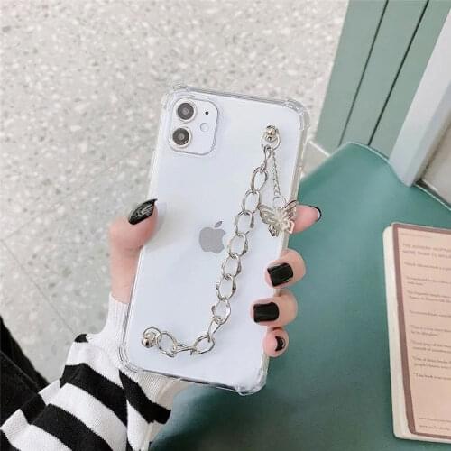 Fashion Metal Butterfly Bracelet Phone Case For iPhone 12 11 Pro Max X XS XR 7 8 6 6S Plus SE 2020 Luxury Girl Strap Soft Cover