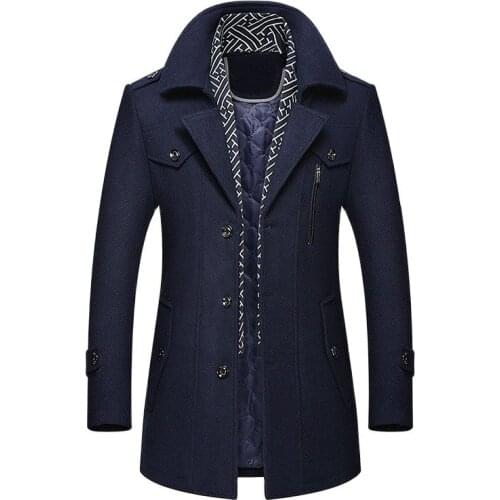 KH New Autumn and Winter Mens Woolen Business Jacket Coat Fashion Warm Outerwear Man Casual Jacket Overcoat Pea Coat 5 Colors