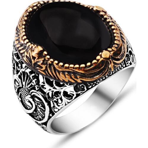 925 sterling Silver Oval Onyx Stone Men 'S Ring