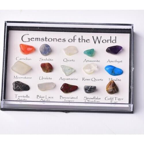 1set Natural Crystal Stone 15 in 1 Rock Mineral Specimen Teaching specimens Jaspery Gift Box Ore Mineral Gifts for Christmas