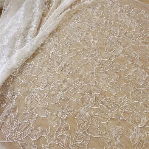 Oversized Lotus Lotus Wedding Dress Fabric White Lace Fabric Embroidery