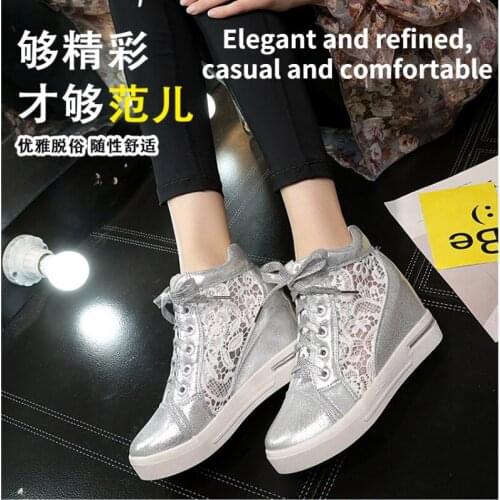 The New Embroidered Mesh Womens Sports Shoes, Womens Casual Inner Increase, All-match White Shoes, Womens Shoes