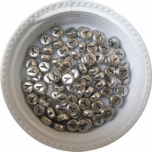 Newest Silver Acrylic Letter Y Beads,Free Shipping 3600PCS/Lot Acrylic Alphabet Flat Round Coin Bracelet Plastic Beads