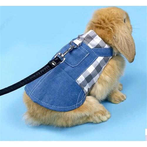Pet Rabbit Clothes Denim Jacket Coat Small Animal Harness Leash Vest Bag Hat Set comfortable and breathable polyester fabric