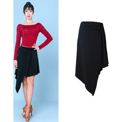 Latin Dance Clothes New Irregular Black Practice Skirt Female Samba Salsa Cha Cha Tango Dancing Stage Performance Costume VO285