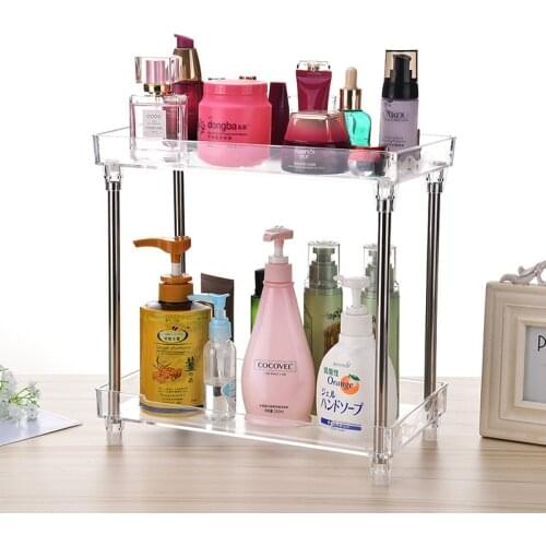 Plastic Transparent Cosmetic Storage Rack Shelf Makeup Holder Organizer Kitchen Bathroom Organizer Desktop Sundry Storage Stand