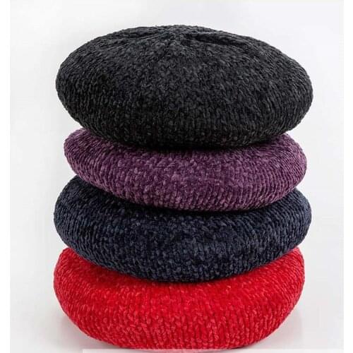 Autumn Winter Chenille Knitted Beret For Women Girls Fashion Lady Soft Casual Warm Beanie Painter Hat Spring Fall Octagonal Cap