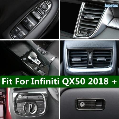 Stainless Steel Armrest Window Switch / Front Head Lights Button / Transmission Cover Trim Fit For Infiniti QX50 2018 - 2021