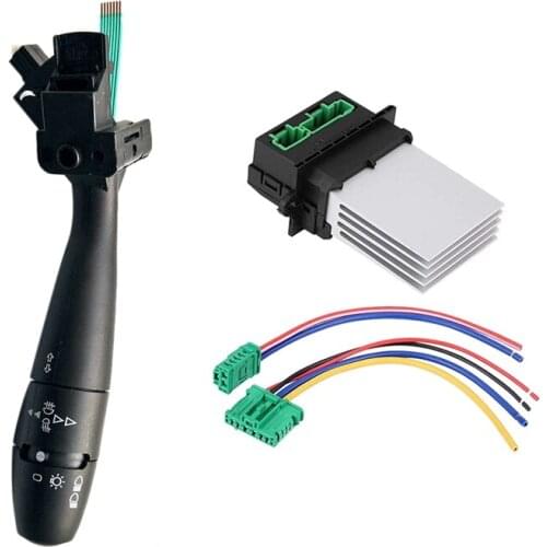 Indicator Turn Signal Switch for Citroen Peugeot with Heater Blower Resistor+Connector/Wire for Renault Citroen Peugeot
