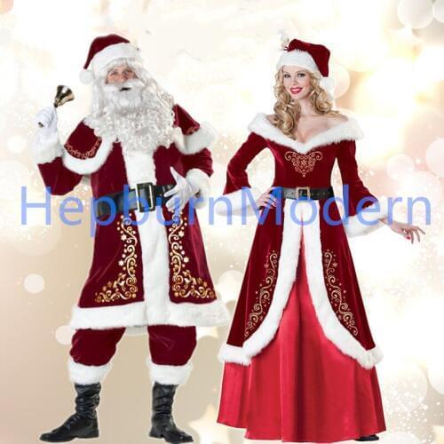A Full Set Of Christmas Costumes Santa Claus For Adults Red Christmas Clothes Santa Claus Costume Luxury Suit Couples dress
