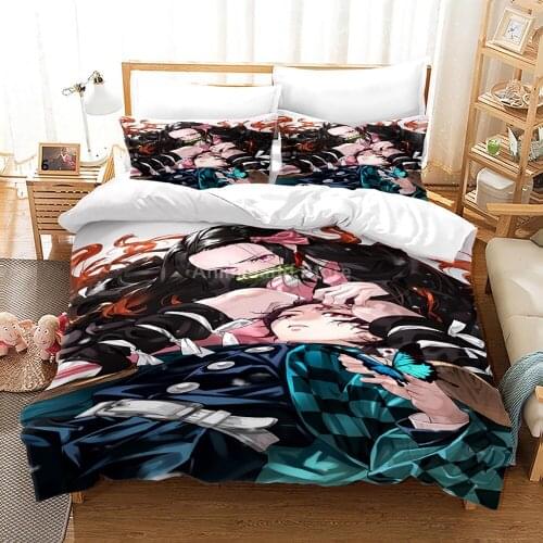 Demon Slayer Anime Bedding Set 3d Duvet Cover Sets Pillowcase Bedclothes Home Textile Cartoon Twin Queen King Size Kids Gift