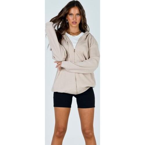 Simple Solid Colors Hooded Sweatshirts Women Zip Up Loose Casual Cardigan Autumn Winter Hoodies All-Match Leisure Sport Clothing