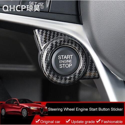 QHCP Car Engine Start Stop System Button Decoration Covers Frame ABS Carbon Fiber Style Baking Fit For Alfa Romeo Giulia Stelvio