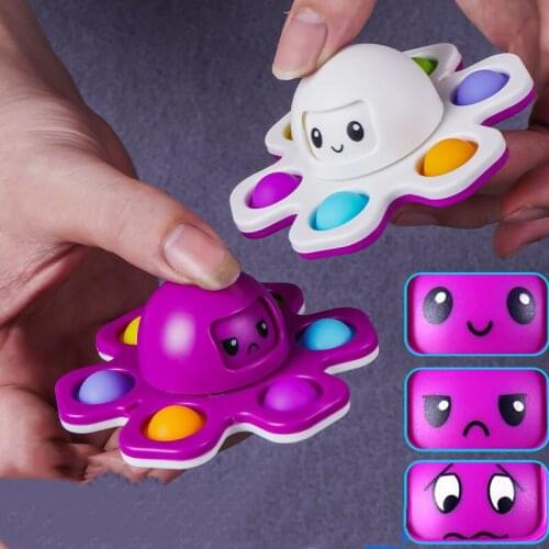 Flip Emotional Octopus Rainbow Pop Bubble Fidget Toys Fingertip Gyro Decompression Antistress Reliver Stress For Adults Kids