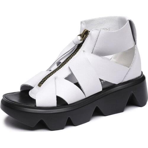 Fashion Thick Sole Open Toe Women Sandals for Women Summer Party Platform Shoes Woman Front Zipper Wedges Heel Sandals White