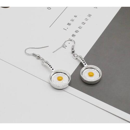 Omelette earrings, food earrings, eggs, pot earrings, cute earrings, kawaii fun earrings, pan creative gift jewelry earrings