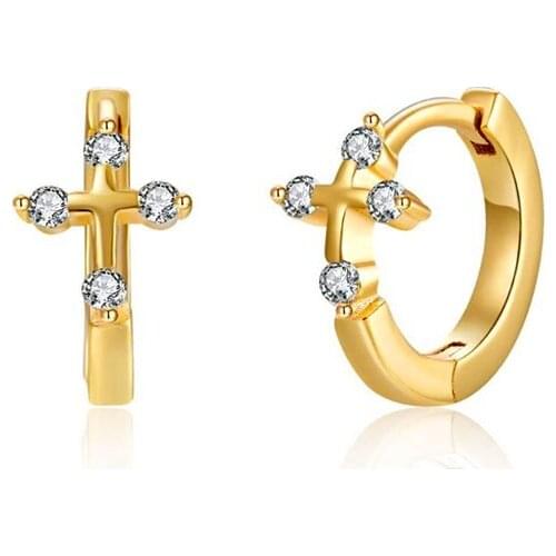 925 Sterling Silver Ear Buckle High-Quality Cross Crystal Hoop Earrings Women Minimalist Zircon Cross Hoop Earrings High Jewelry