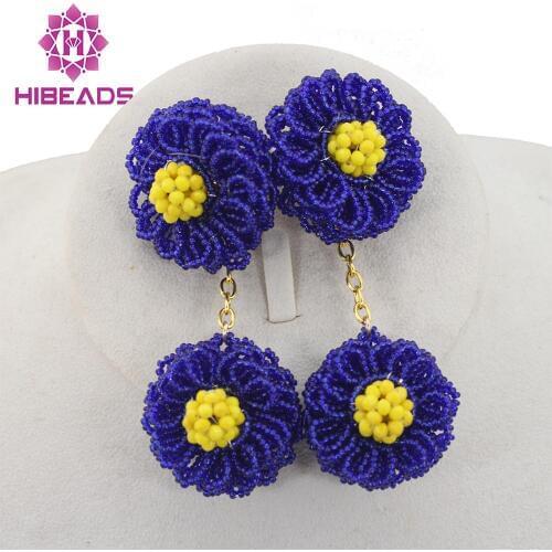 Earrings Handmade Round Earrings 2017 Royal Blue Flower Crystal Beaded for Brides Big Earrings Free Shipping ABH017
