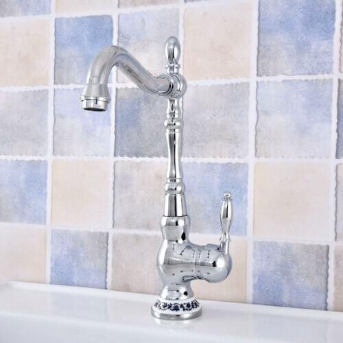 Bath Kitchen Sink Faucets Chrome Brass Single Handle Kitchen Basin Faucets Deck Mounted Hot&Cold Water Mixer Basin sink Taps
