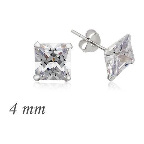Tevuli 925 Sterling Silver Square Solitaire Zircon Earrings-4mm