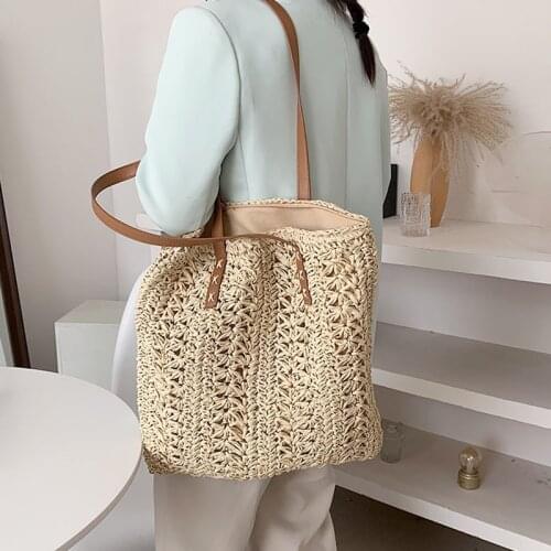 Large Capacity Tote Bag Women Luxury 2021 Trend Brand Design Big Handbag Female Fashion Simple Weave Hollow Out Shoulder Bag