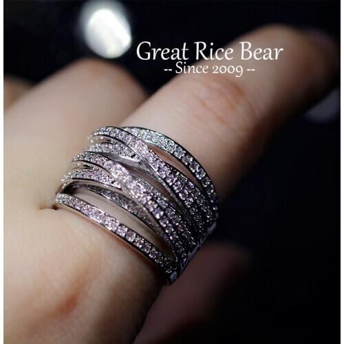 High quality Authentic 925 Sterling silver & 10kt yellow gold Ring Luxury with pave diamond rings for Women men European style