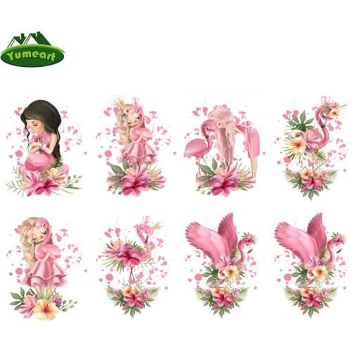 Yumeart Diamond Painting Cross Stitch Pink Flower Flamingo Girl Full of Square Diamond Children Embroidery Set Decoration Gift