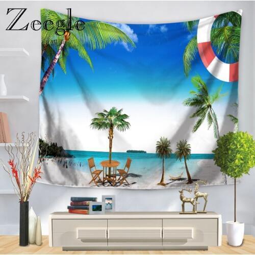Zeegle Beach Sailboat Tree Pattern Tapestry Wall Hanging Home Decor Printed Fabric Beach Towel Throw Blanket Picnic Yoga Mat