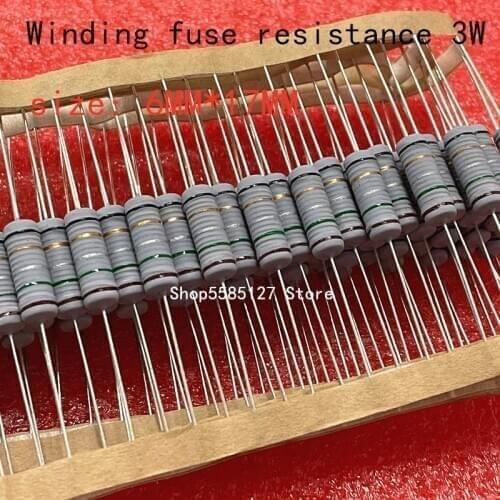 20PCS 3W 5% wire wound resistor Fuse winding resistance 0.1R 0.15R 0.33R 1R 2R 2.2R 3R 4.7R 5.1R 6.8R 10R 20R 22R 33R 47R 100R