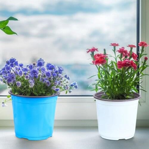 10PCS Plastic Garden Pot With Drain Hole Planter White Blue DIY Flower Pot Container Home Garden Plant Decoration Planting Tool