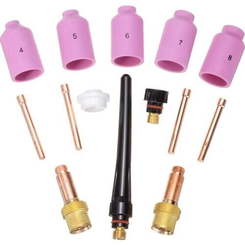 14Pcs TIG Welding Accessories Gas Lenses Nozzles Long/Short Burner Cap Kit For WP-17 WP-18 WP-26 Welding Torch Accessories