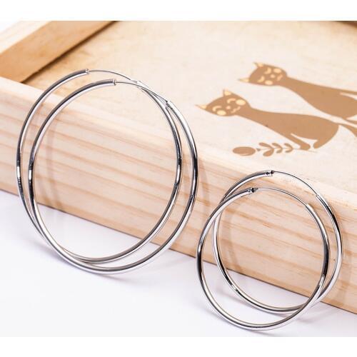 2 Sizes Simple Style Metallic Closed piercing Silver Plated Hoop Earrings for Women 4 cm & 5.4 cm