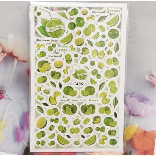 3D Stickers for Nails Cyan Lemon Fruit Leaf Nail Foil Sliders Fashion Manicure Sticker Cute Cartoons Nail Art Decoration