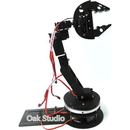 6 dof mechanical Arm with CL-2 black plastic claw, rotation metal base, High torque servo for robot arm DIY, study project