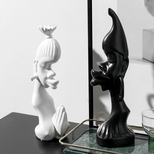 African Couple White Black Sculpture Lover Office Ceramic Statue Living Room